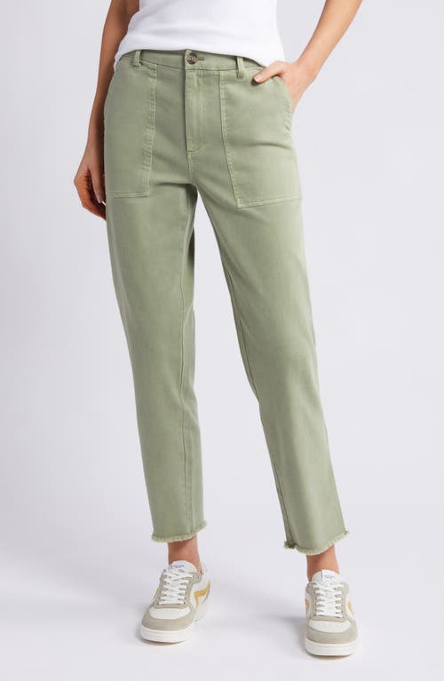 Frayed Ankle Straight Leg Utility Pants in Olive Acorn