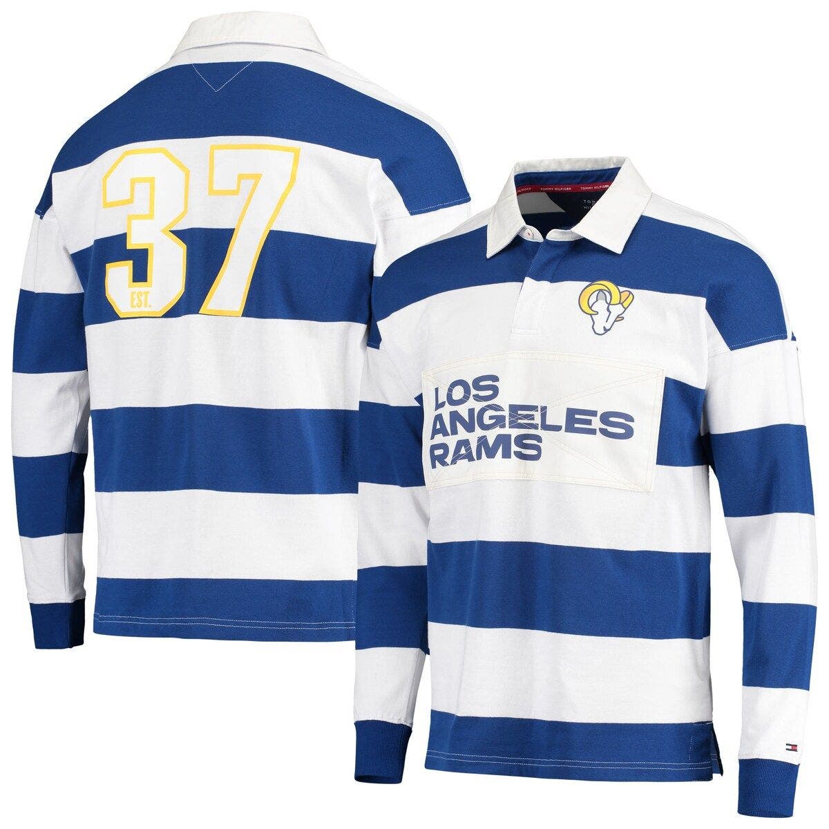 UPC 195195409308 product image for Men's Tommy Hilfiger Royal/White Los Angeles Rams Varsity Stripe Rugby Long Slee | upcitemdb.com