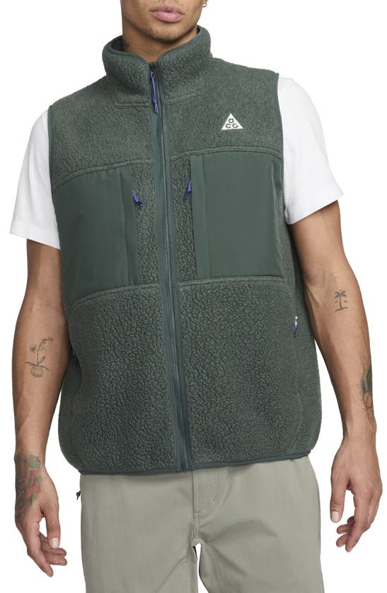 Shop Nike Acg Arctic Wolf High Pile Fleece Vest In Vintage Green/ Summit White