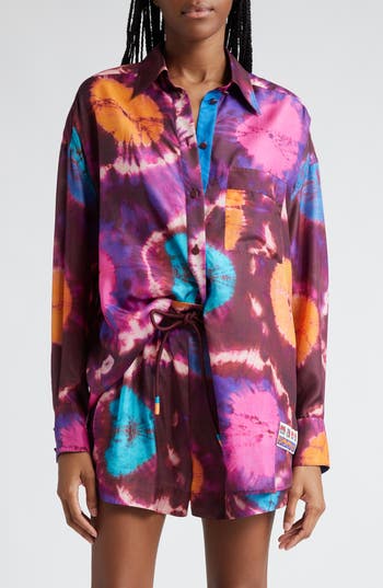 Zimmermann Acadian Graphic-pattern Silk Shirt In Tie Dye Multi