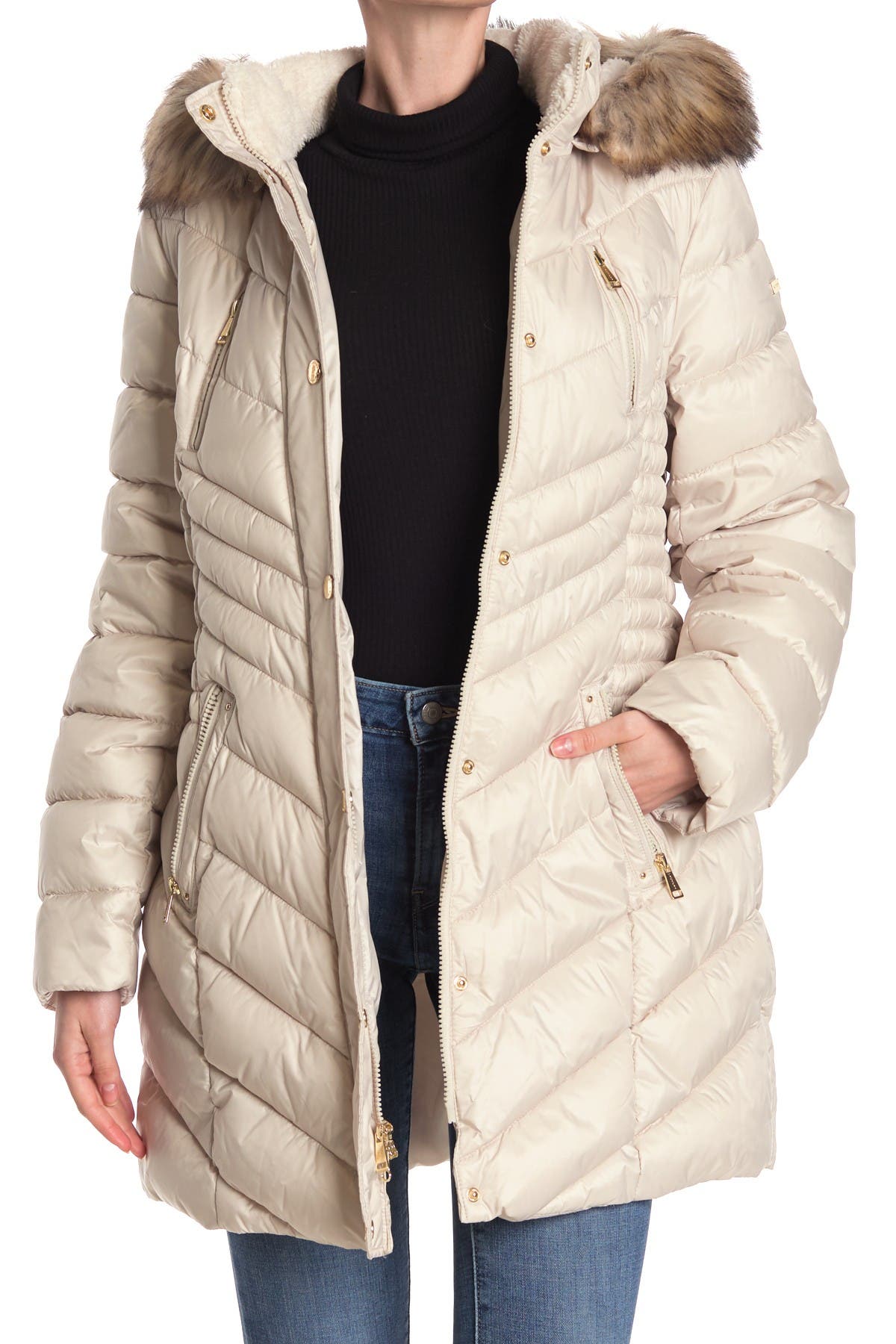 cinched waist puffer jacket