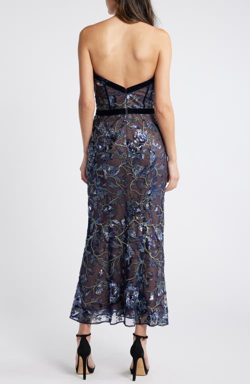 MARCHESA NOTTE MARCHESA NOTTE FLORAL SEQUIN STRAPLESS DRESS