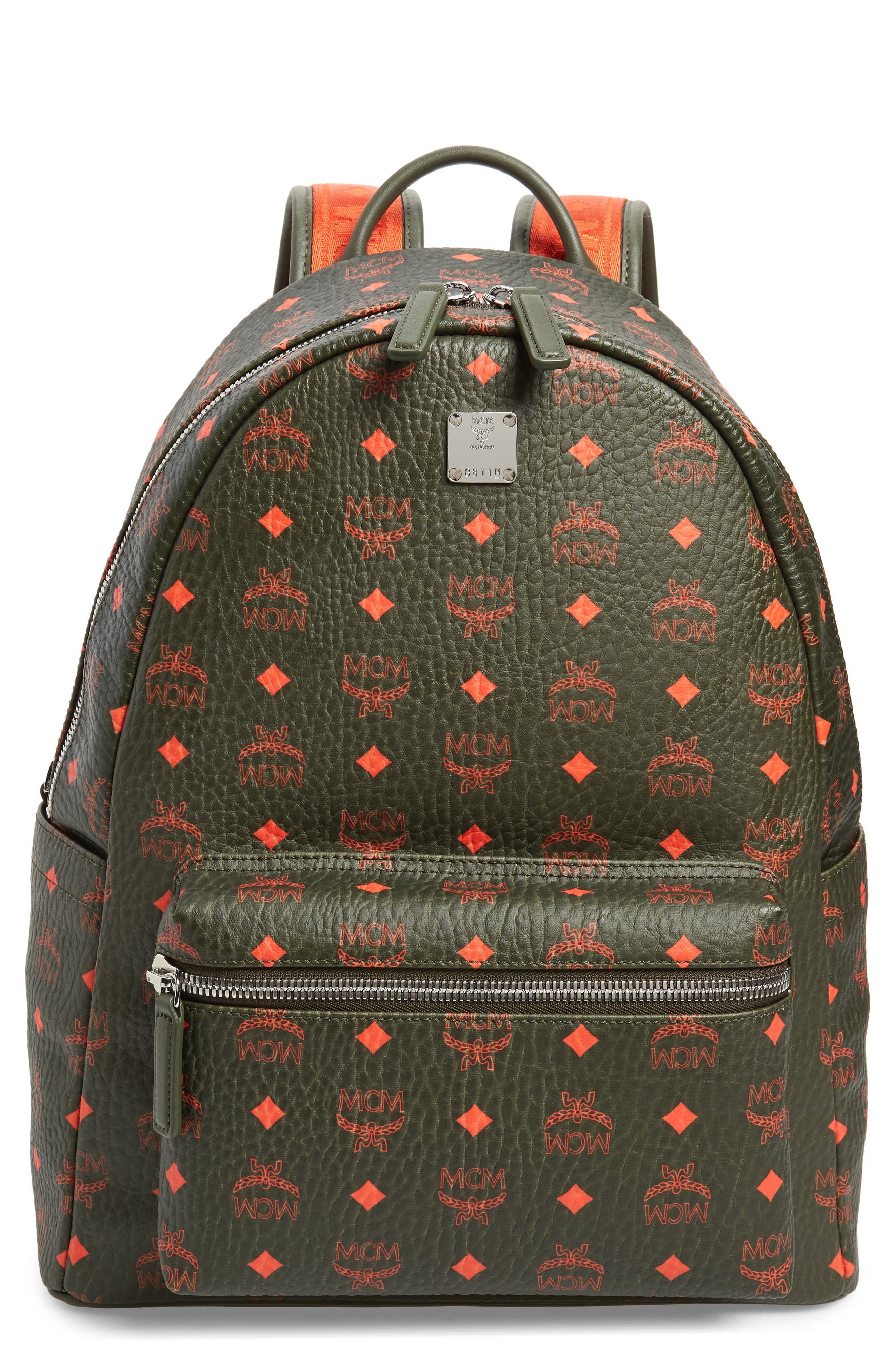 green mcm backpack