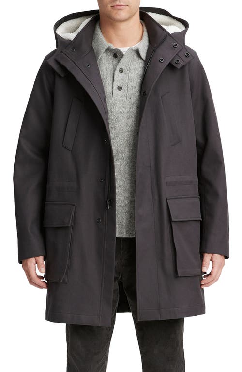 Shop Vince Cotton Parka With Removable Faux Shearling Hood In Soft Black/deco Crea