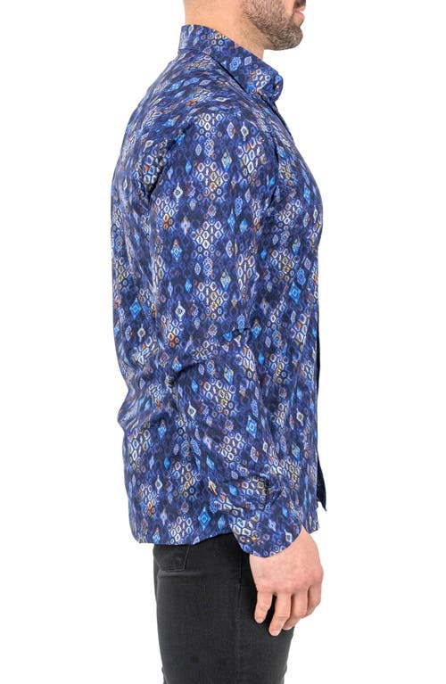 Maceoo Einstein Stretch Dragon Eye Button-up Shirt In Blue