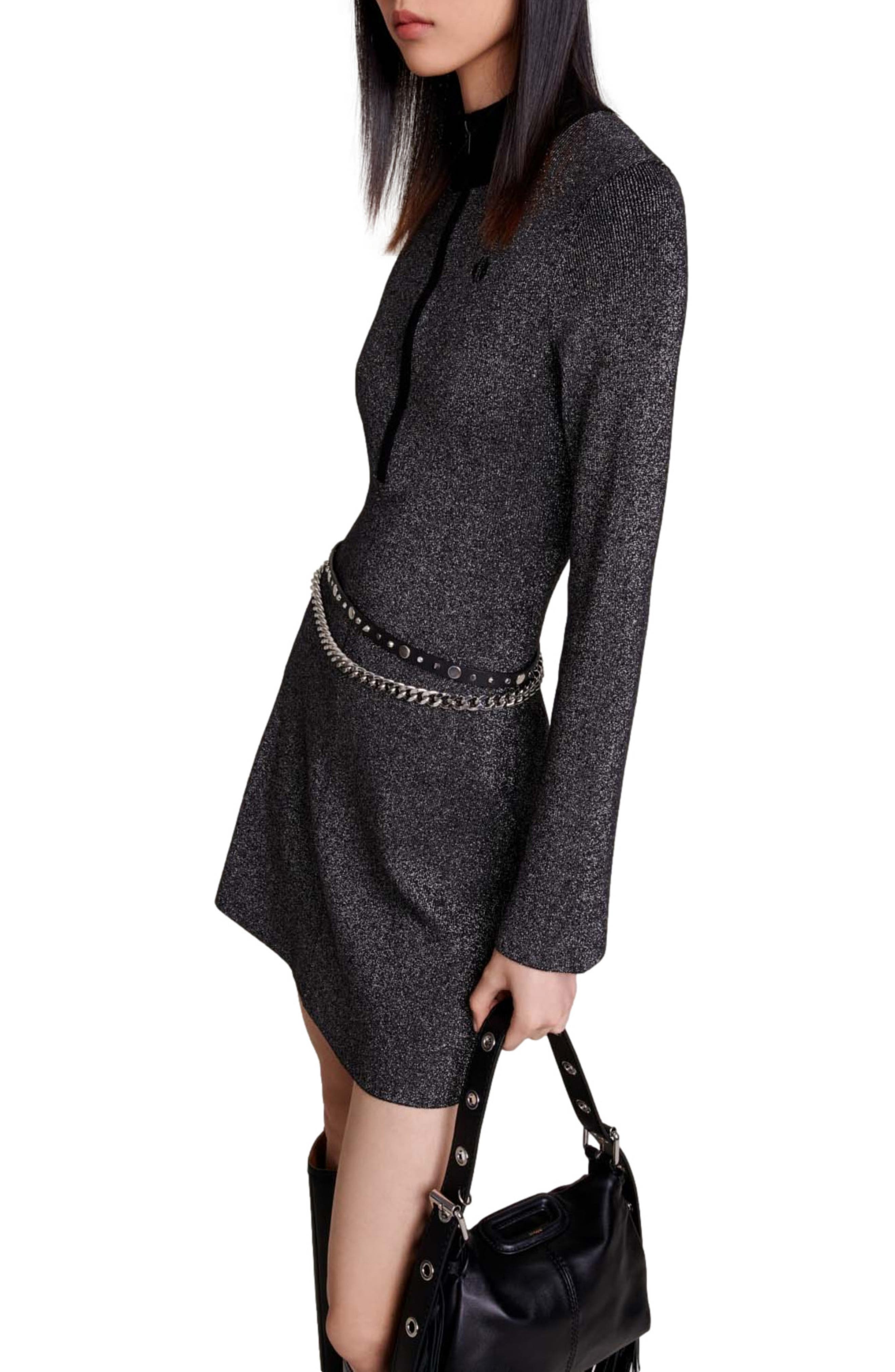 slim fit dress slacks Btween Juniors Black Glitter Love Sweater Dress | Size S main image 1