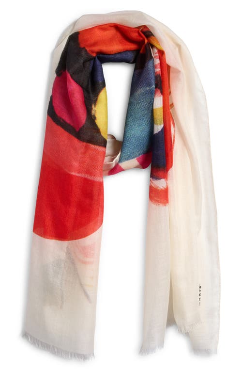 Shop Akris Rooster Print Cashmere & Silk Scarf In Ecru