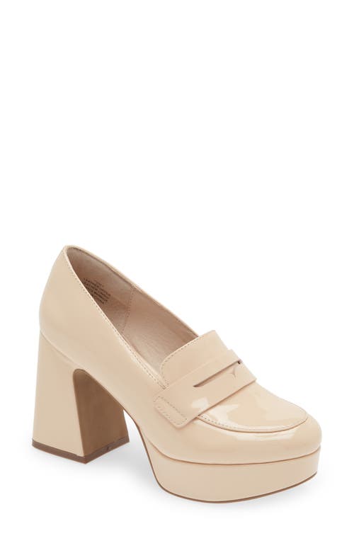 Pinky Platform Penny Loafer in Beige Patent