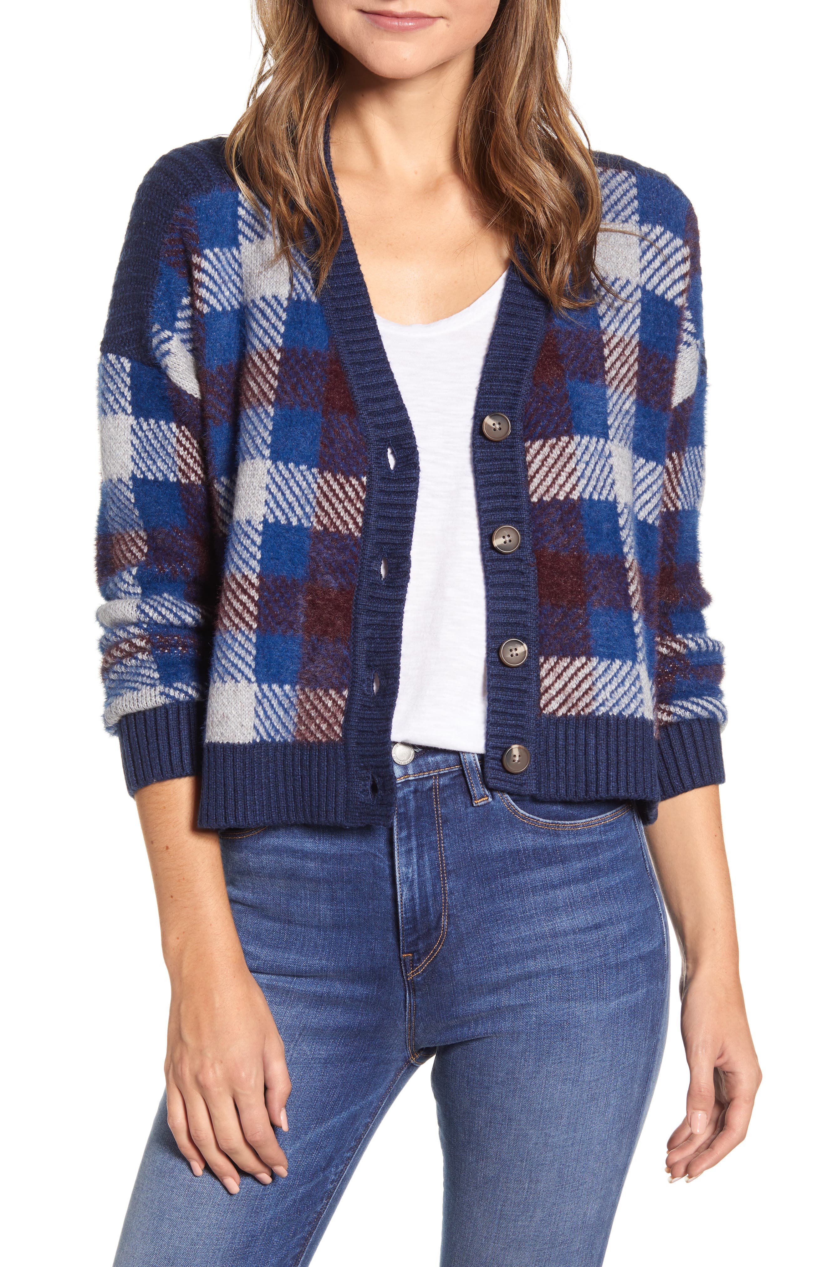 plaid button front cardigan