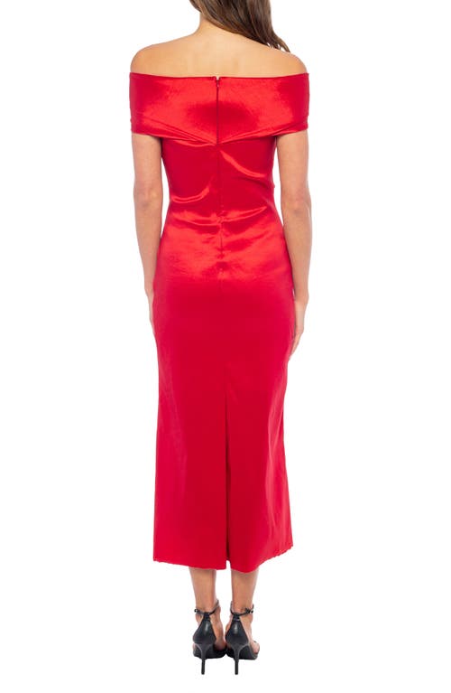 Shop Marina Off The Shoulder Mikado Cocktail Dress In Red