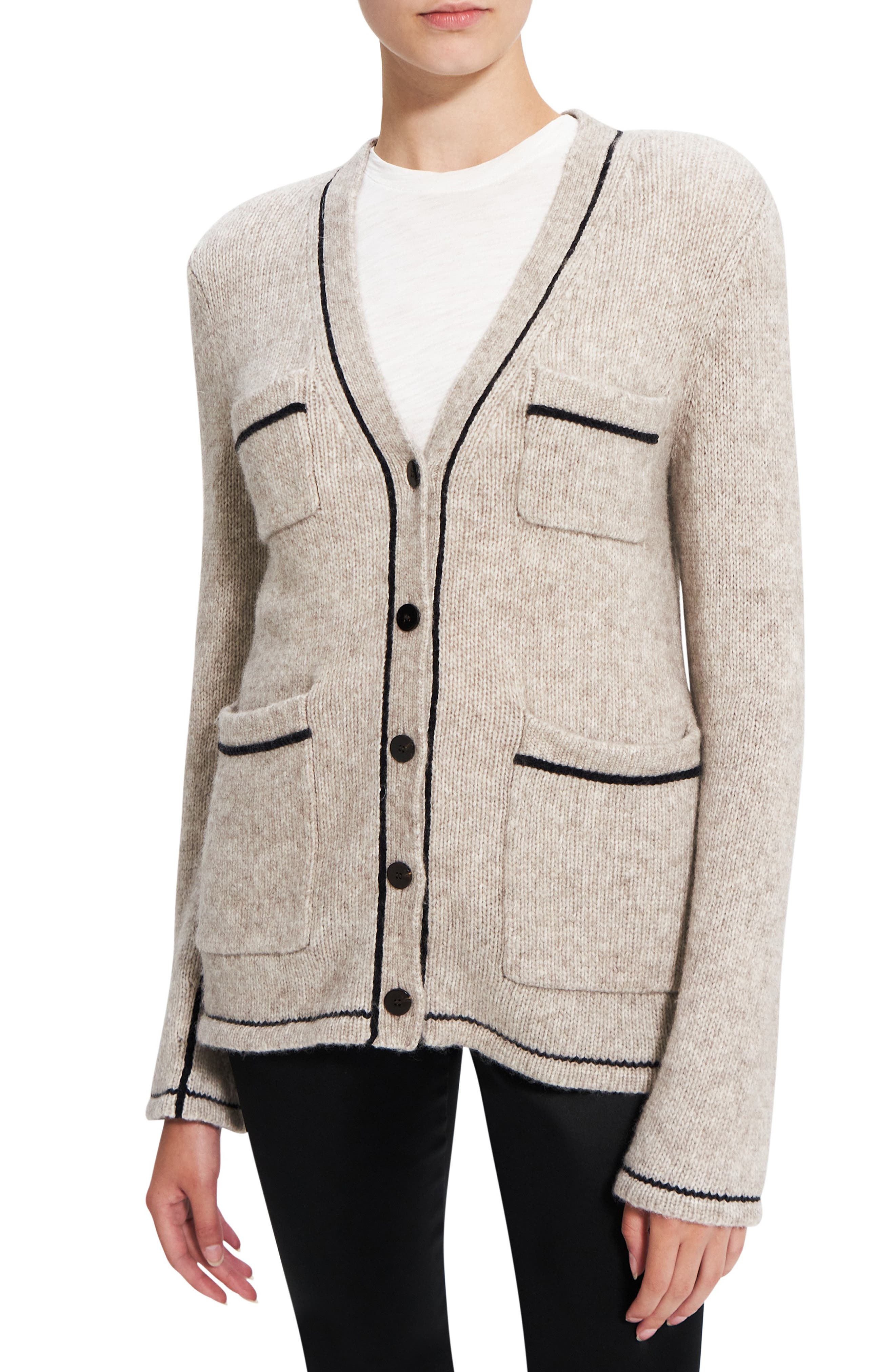 Theory Contrast-Trim Wool-Blend Cardigan | Smart Closet