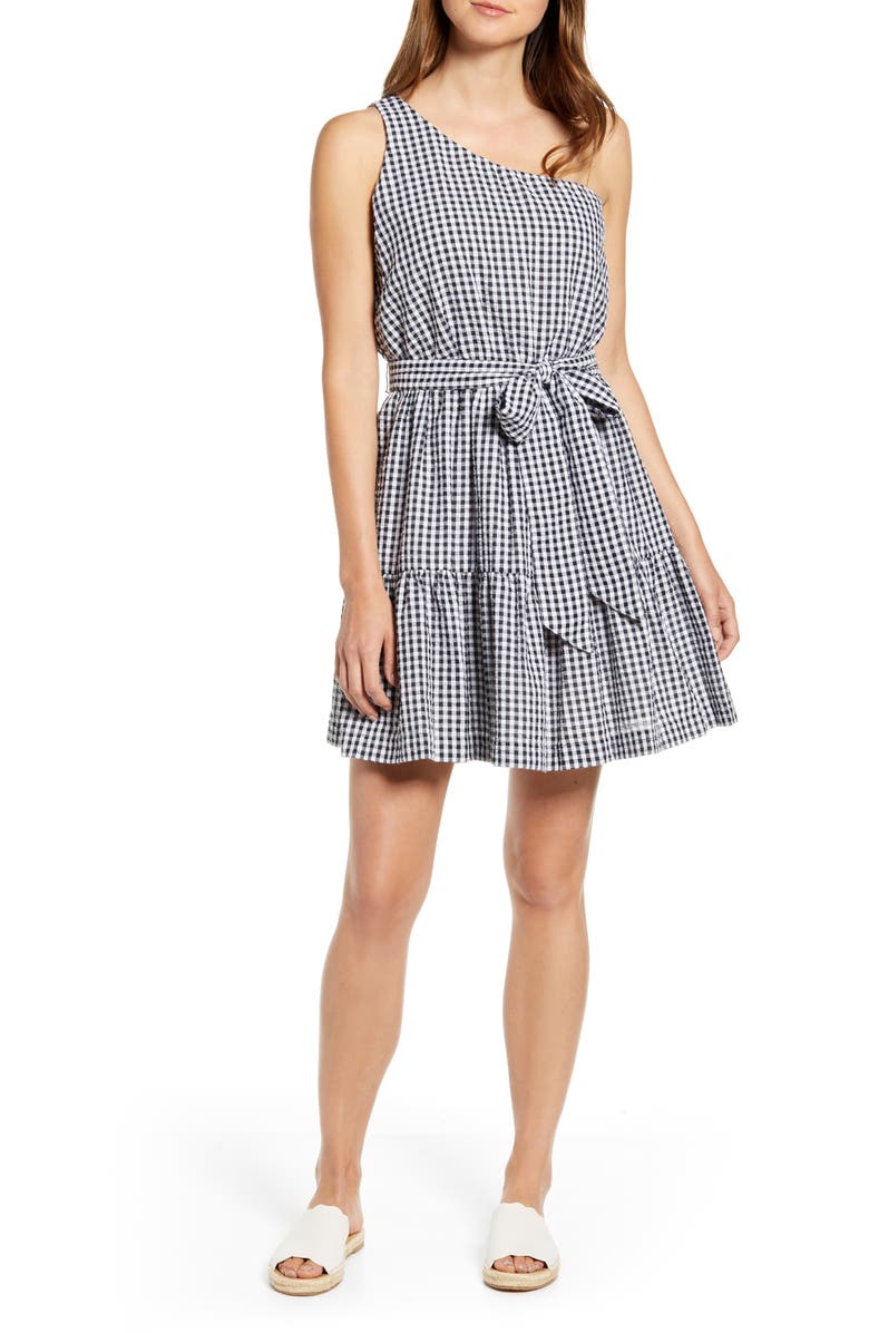 Gingham One-Shoulder Minidress