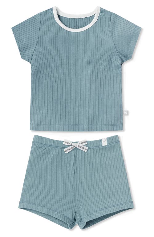MORI Fitted Two-Piece Rib Short Pajamas in Sky at Nordstrom