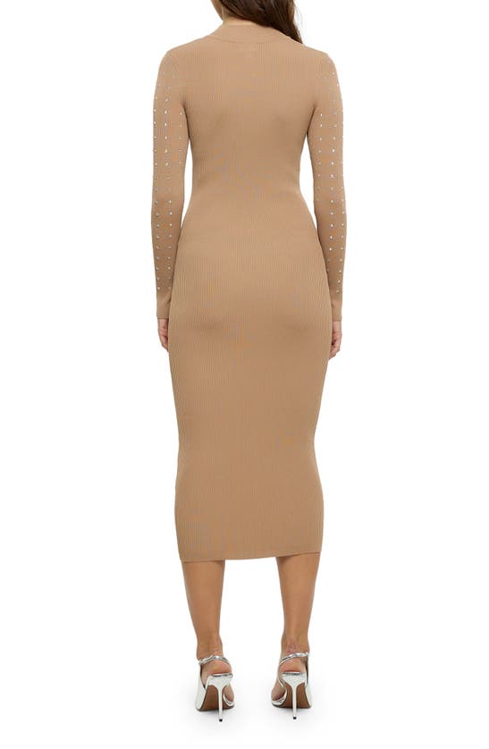 Shop River Island Heatseal Long Sleeve Knit Midi Dress In Beige