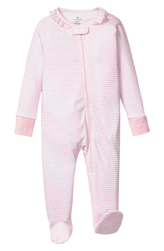 Shop Petite Plume Stripe Fitted One-piece Cotton Footie Pajamas In Pink