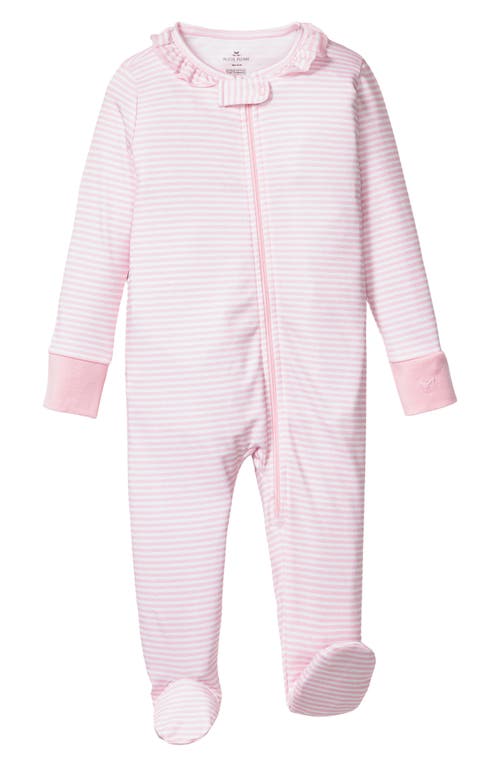 Petite Plume Stripe Fitted One-Piece Cotton Footie Pajamas Pink at Nordstrom,