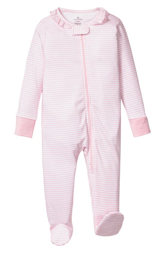 Petite Plume Baby's Striped Ruffle-trim Footie In Pink