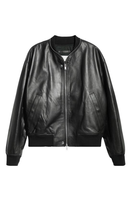 Shop Jil Sander Leather Bomber Jacket In Black