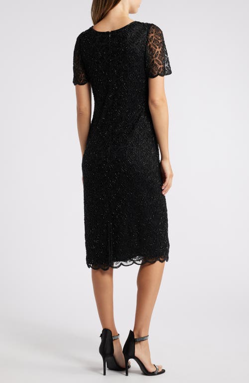 Shop Pisarro Nights Beaded Midi Cocktail Dress In Black