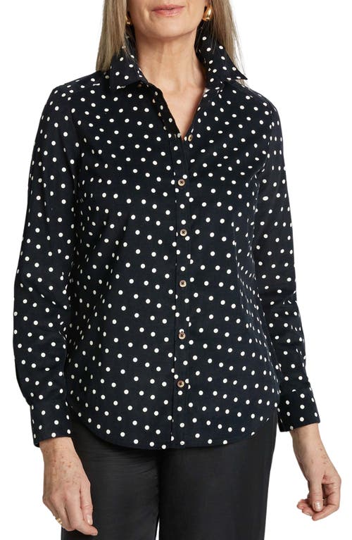 Shop Foxcroft Haven Polka Dot Corduroy Button-up Shirt In Black/ivory