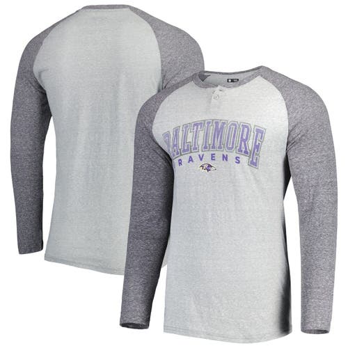 Men's Concepts Sport Heather Gray Baltimore Ravens Ledger Raglan Long Sleeve Henley T-Shirt