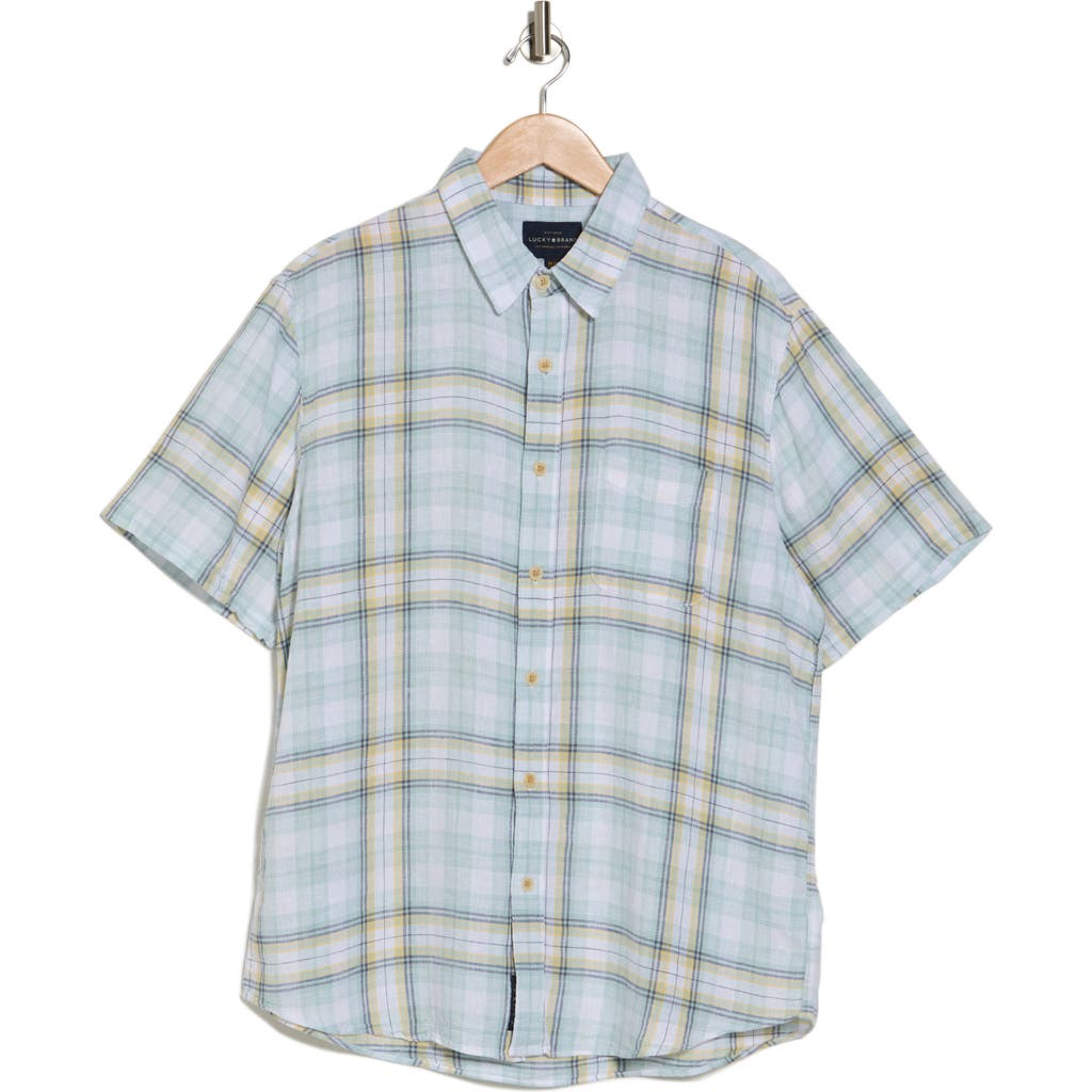 Shop Lucky Brand San Gabriel Plaid Short Sleeve Button-up Shirt In Teal Plaid