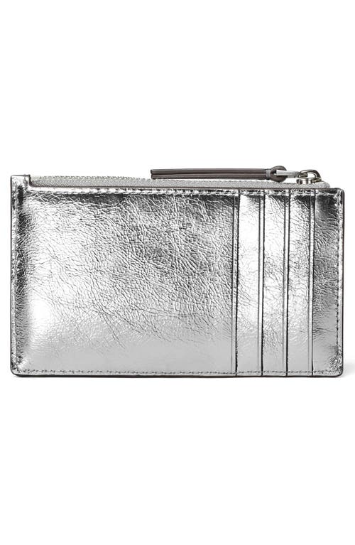 Shop Tory Burch Kira Metallic Diamond Quilted Leather Zip Card Case In Silver