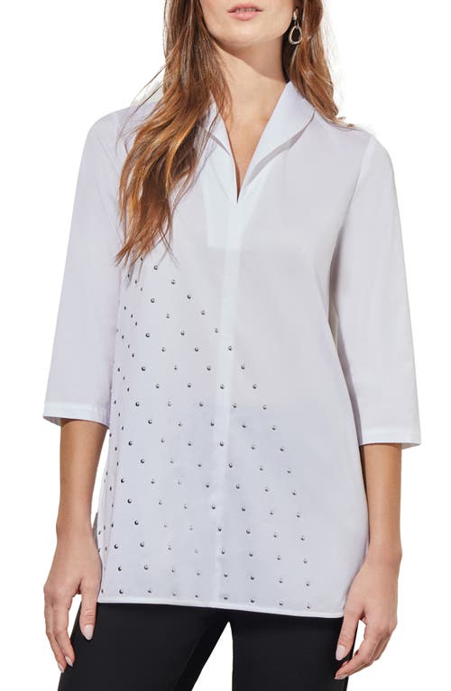 Ming Wang Stud Detail Shawl Collar Cotton Blend Shirt White at Nordstrom,