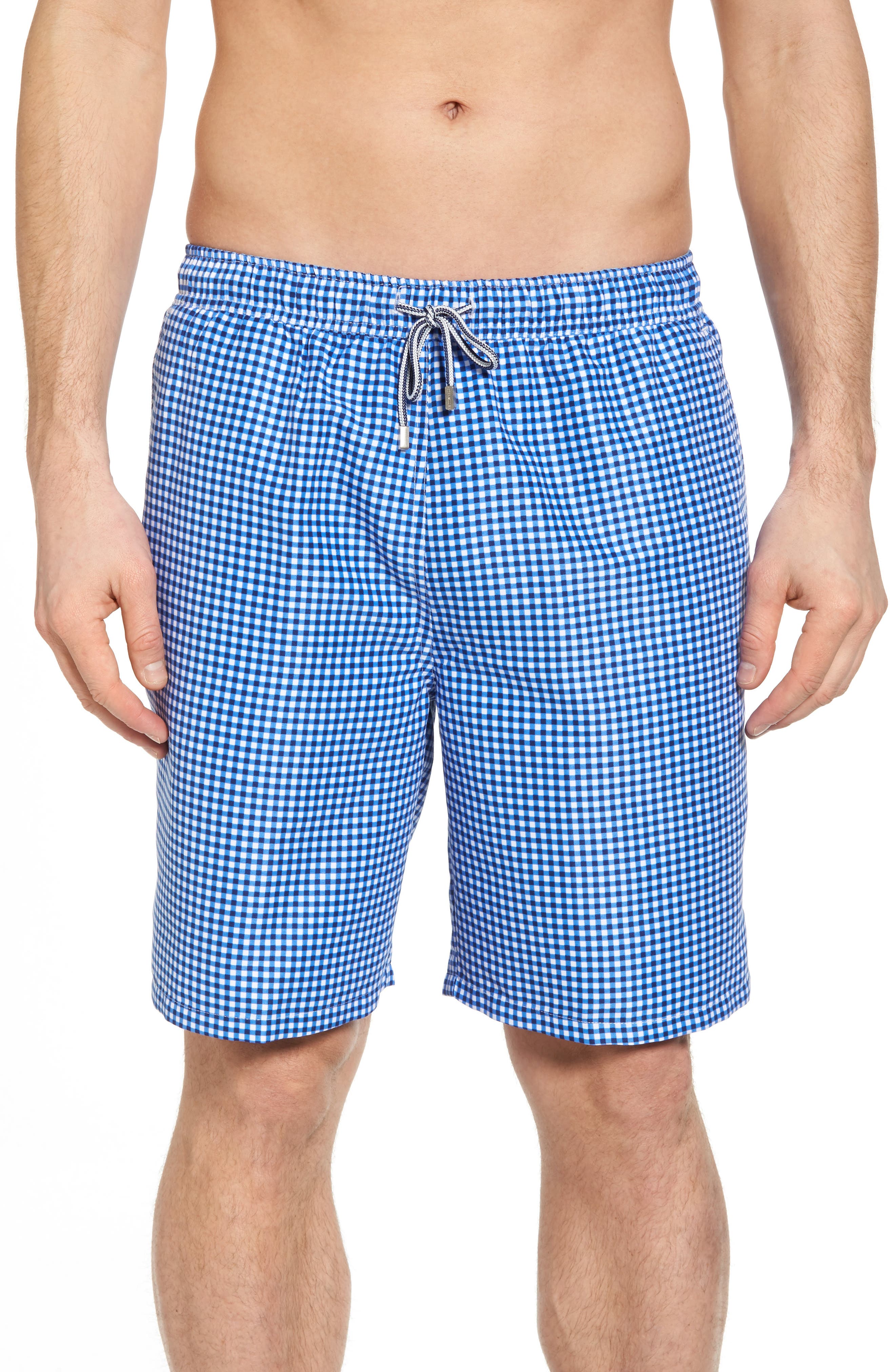 Peter Millar Gingham Style Swim Trunks, Blue