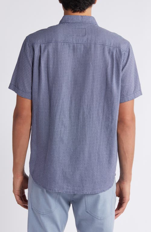 Shop Rails Carson Tile Print Short Sleeve Linen Blend Button-up Shirt In Moroccan Tile Navy