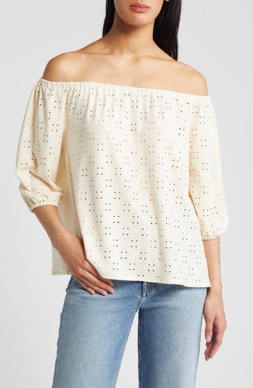 Shop Loveappella Eyelet Off The Shoulder Top In Cream