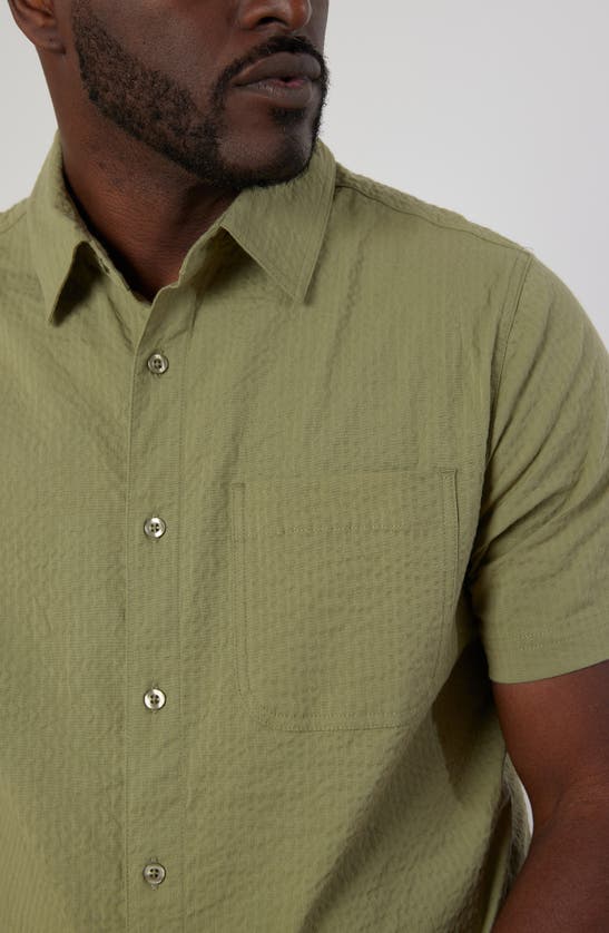 Shop Rainforest The Acadia Seersucker Short Sleeve Button-up Shirt In Light Olive