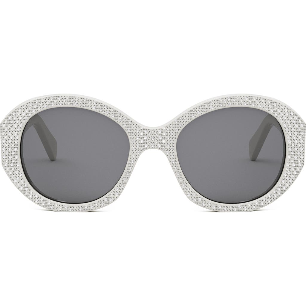 Celine Strass 53mm Round Sunglasses In White