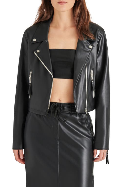 Vinka Faux Leather Moto Jacket in Black