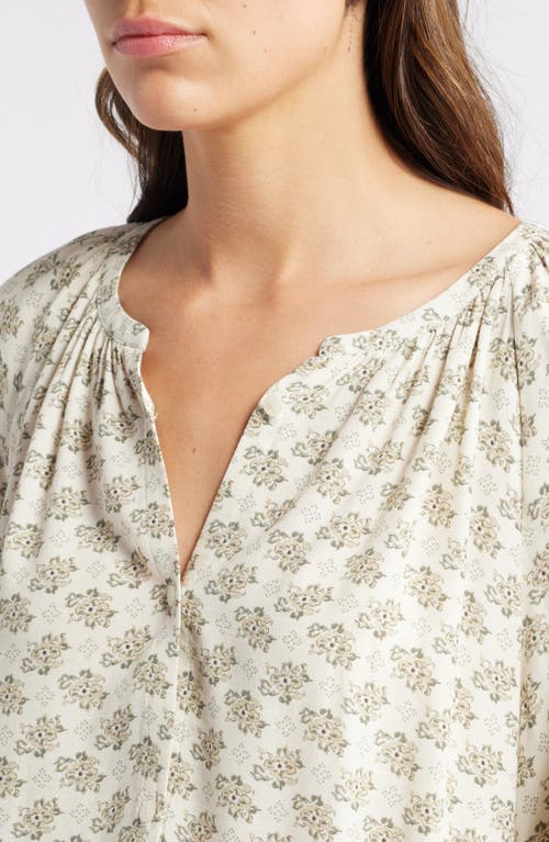 Shop Treasure & Bond Gathered Flowy Top In Ivory/olive Tiled Floral