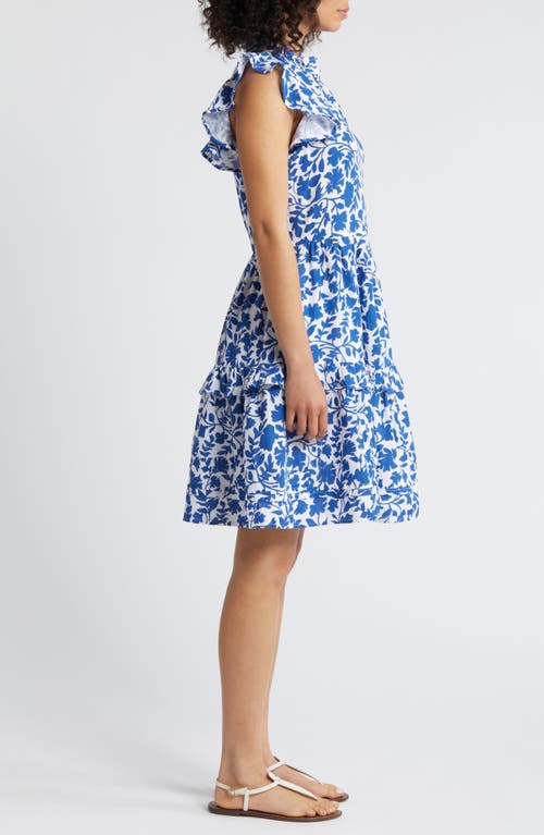 Shop Caslonr Caslon(r) Ruffle Duo Cotton Gauze Dress In White- Blue Kindred Flower