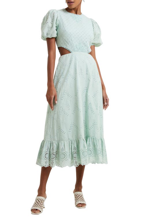 French Connection Esse Eyelet Embroidered Cutout Cotton Dress 40-Aqua Foam at