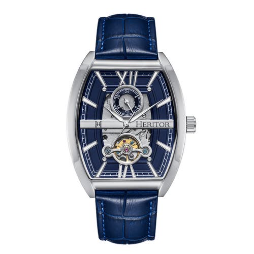 Heritor Automatic Masterson Semi-skeleton Leather-band Watch In Silver/blue