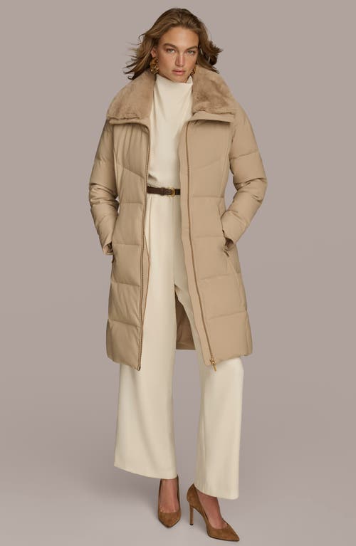 Shop Donna Karan New York Walker Puffer Coat With Faux Fur Trim In Barley