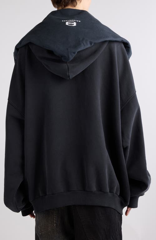 Shop Balenciaga Unity Sports Icon Incognito Oversize Zip-up Hoodie In 4372 Ink/white