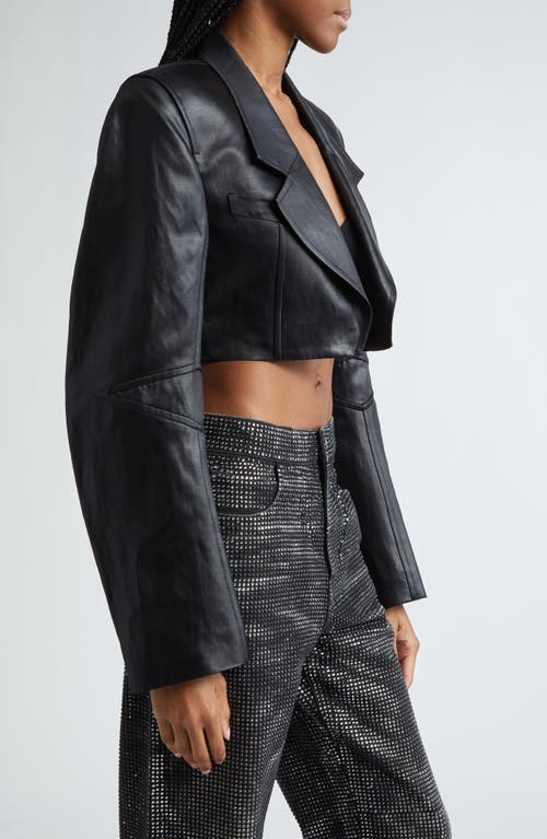 Shop Alexander Wang Coated Linen Blend Crop Blazer In Black