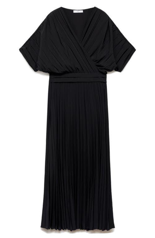 Shop Mango Pleated Faux Wrap Dress In Black