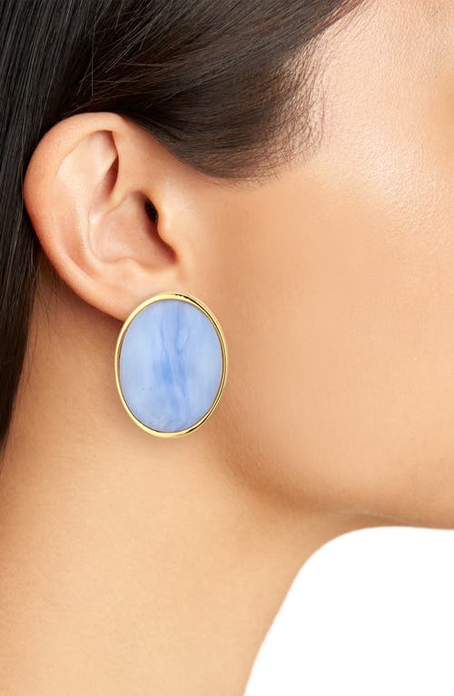 Lele Sadoughi Reflection Button Earrings In Blue Lace Agate