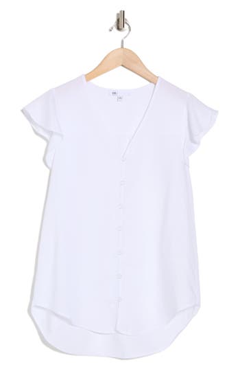 Dr2 By Daniel Rainn Flutter Sleeve Button-up Shirt In New White