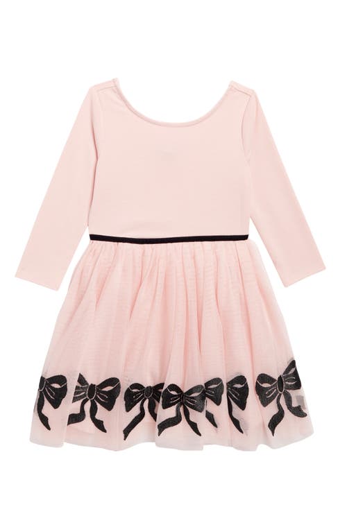 Zunie Kids' Bow Border Long Sleeve Party Dress in Blush 