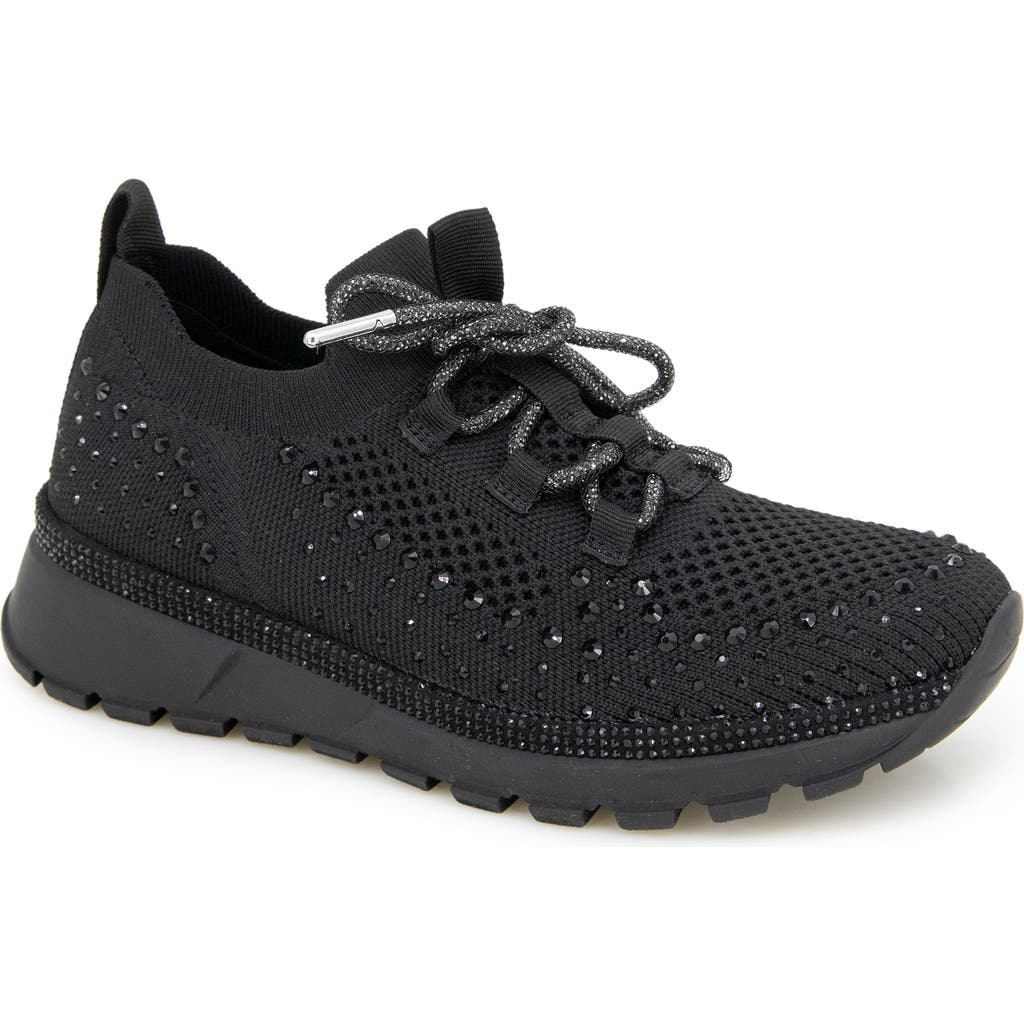 Reaction Kenneth Cole Kacey Rhinestone Knit Sneaker In Black Knit