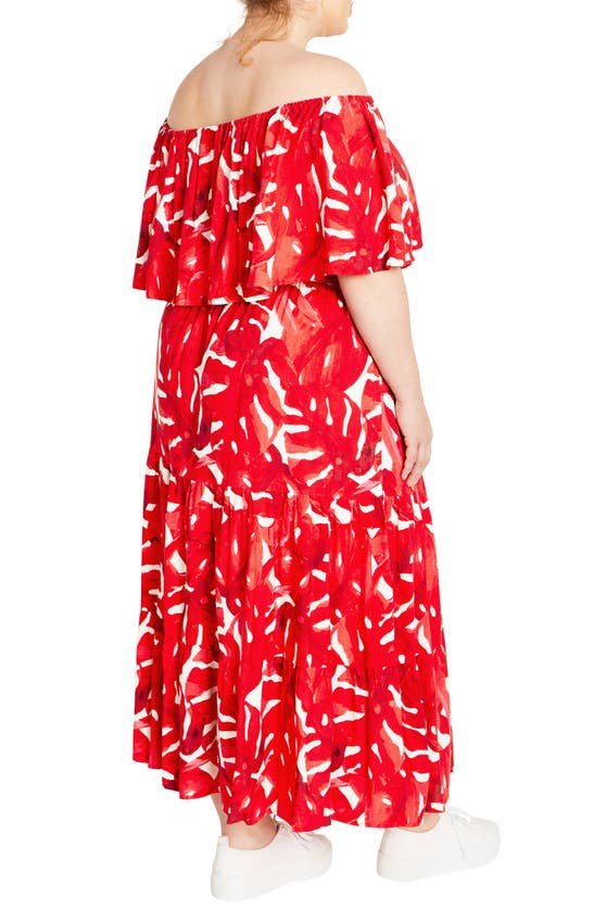 Shop City Chic Boardwalk Off The Shoulder Midi Dress In Crimson Palm