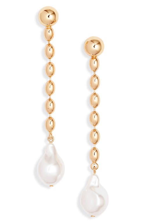 Shop Open Edit Faux Pearl Linear Drop Earrings In White- Gold