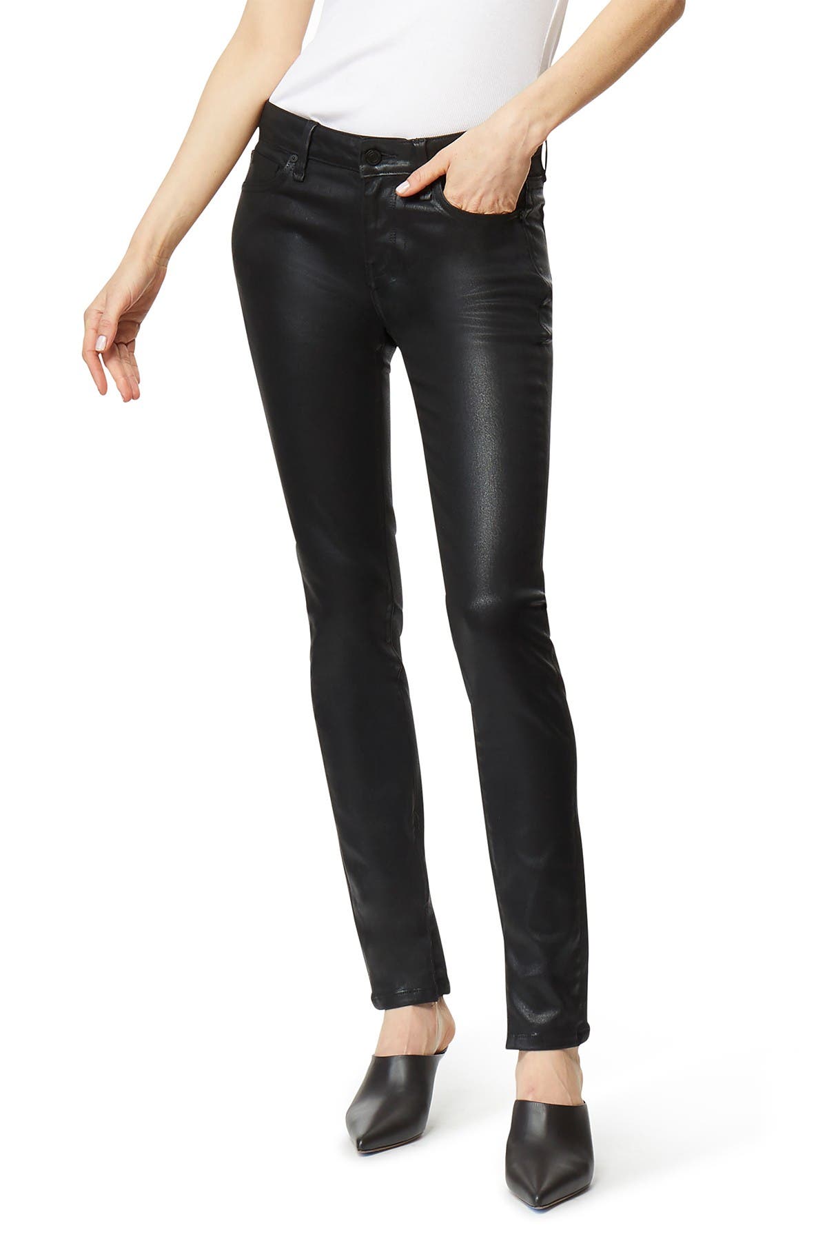 high rise coated jeans