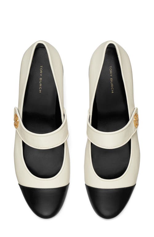 Shop Tory Burch Cap Toe Mary Jane Pump In Light Cream/perfect Black